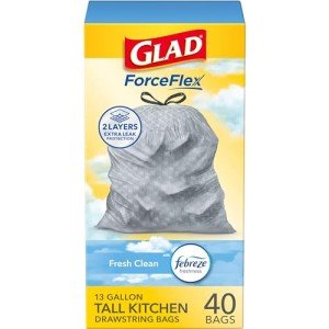 Glad ForceFlex 13 Gallon Kitchen Trash Bags, 40 Count