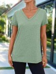 Trendy Women's V-Neck Short Sleeve T-Shirt - Green