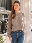 Women’s Lace Long Sleeve Casual Top - Khaki