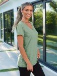 Trendy Women's V-Neck Short Sleeve T-Shirt - Green