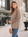 Women’s Lace Long Sleeve Casual Top - Khaki