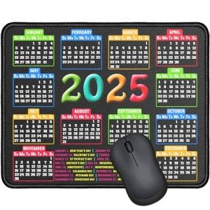 RMYMPMYX Mouse Pad with Stitched Edge, Computer Mouse Pad with Non-Slip Rubber Base, Mouse Pads for Computers Laptop Mouse 9.6x7.9x0.1 inch, (2025 Calendar Black)