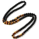 Black Onyx Tiger Eye Bead Necklace for Men