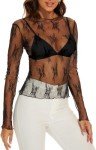Black Lace Long Sleeve Sheer Women's Top