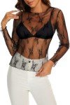 Black Lace Long Sleeve Sheer Women's Top