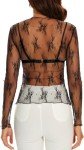 Black Lace Long Sleeve Sheer Women's Top
