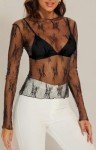 Black Lace Long Sleeve Sheer Women's Top