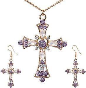Rhinestone Cross Pendant Necklace & Earrings Set