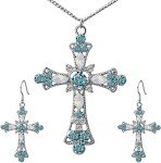 Rhinestone Cross Pendant Necklace & Earrings Set