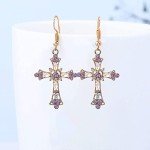 Rhinestone Cross Pendant Necklace & Earrings Set