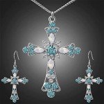 Rhinestone Cross Pendant Necklace & Earrings Set