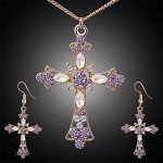 Rhinestone Cross Pendant Necklace & Earrings Set