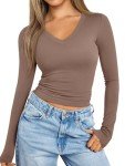 Chic V Neck Long Sleeve Crop Top for Women