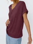 Trendy Women's V-Neck Summer T-Shirt in Wine Red