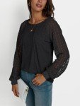 Chic Black Long Sleeve Women's Casual Blouse