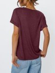 Trendy Women's V-Neck Summer T-Shirt in Wine Red