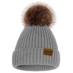 Cozy Light Gray Knitted Beanie with Pom