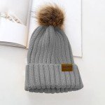 Cozy Light Gray Knitted Beanie with Pom