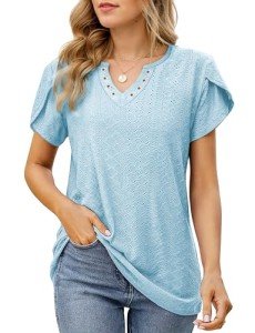 Trendy Women's Summer V-Neck Petal Sleeve Top