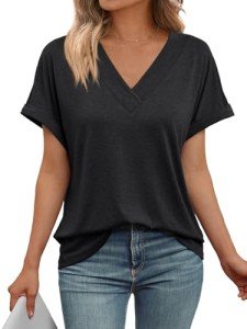 Womens Casual V Neck Short Sleeve T-Shirt
