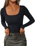 Long Sleeve Ribbed Knit Tees for Women