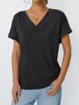 Womens Casual V Neck Short Sleeve T-Shirt