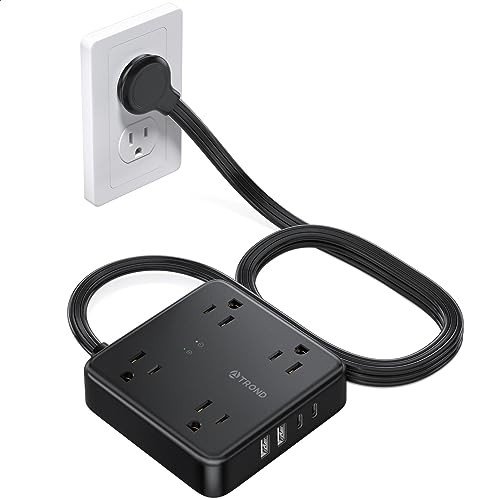 Flat Plug Power Strip with USB Ports, 5ft