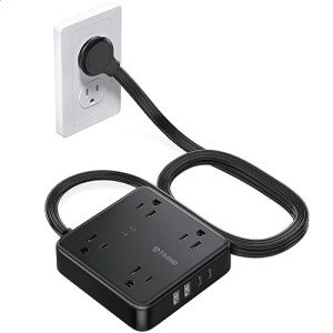 Flat Plug Power Strip with USB Ports, 5ft