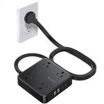 Flat Plug Power Strip with USB Ports, 5ft