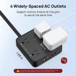 Flat Plug Power Strip with USB Ports, 5ft