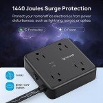 Flat Plug Power Strip with USB Ports, 5ft