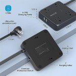 Flat Plug Power Strip with USB Ports, 5ft