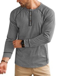 Men's Casual Grey Henley T-Shirt Under $10