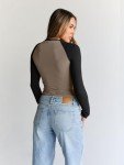 Chic Long Sleeve Color Block Tee for Teens