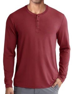 Men's Long Sleeve Henley Tee - Wine Red