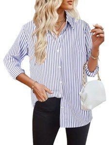 Striped Long Sleeve V Neck Blouse for Women