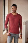 Men's Long Sleeve Henley Tee - Wine Red