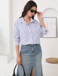 Striped Long Sleeve V Neck Blouse for Women