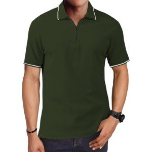 Men's Short Sleeve Zipper Polo Shirt - Green