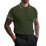 Men's Short Sleeve Zipper Polo Shirt - Green