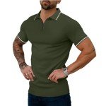 Men's Short Sleeve Zipper Polo Shirt - Green