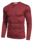Men's Long Sleeve Henley Tee - Wine Red