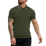 Men's Short Sleeve Zipper Polo Shirt - Green