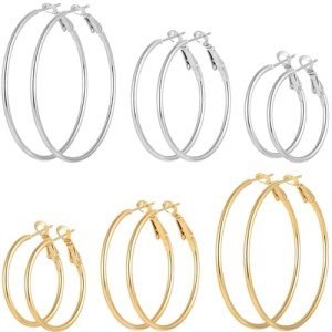 6 Pairs Gold & Silver Hoop Earrings Set