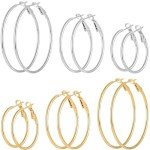 6 Pairs Gold & Silver Hoop Earrings Set