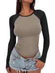 Cute Color Block Long Sleeve Tee for Women