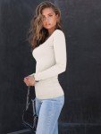Womens Long Sleeve Square Neck Ribbed Top