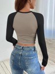 Cute Color Block Long Sleeve Tee for Women