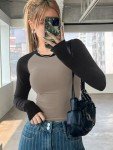 Cute Color Block Long Sleeve Tee for Women