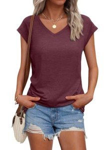 Casual V-Neck Cap Sleeve Tee for Women